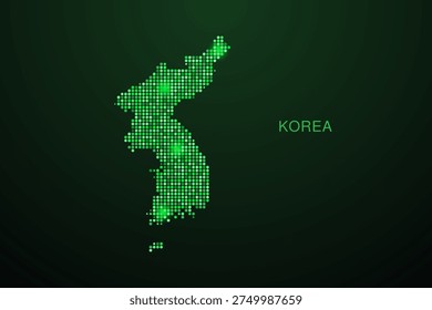 Korea, Republic of Map - Digital dotted map with glowing green points on dark background, modern technology style, abstract data network design, clean minimal geometric vector illustration.