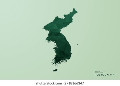 Corea, República de Mapa - Ilustración vectorial de estilo de polígono verde, diseño geométrico de bajo poli con silueta limpia sobre fondo verde suave.