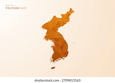 Korea, Republik Karte - Low Poly Polygon Vektorgrafik in orangefarbenem Farbton, sauberer geometrischer Stil, einzeln auf weißem Hintergrund.