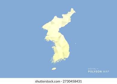 Korea, Republic of Map in low poly polygon vector style, geometric shape illustration with soft yellow tones on blue background, clean silhouette for infographic.