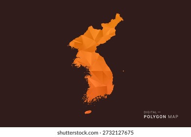 Korea, Republic of Map - low poly polygon vector, geometric triangulated silhouette in orange and dark brown tones, clean modern infographic style, isolated background.