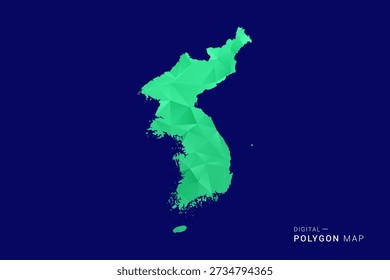 Korea, Republic of Map - low poly polygon vector, geometric triangulated silhouette in green and blue tones, clean modern style, isolated background for infographic use.