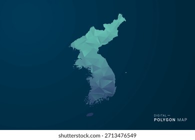 Korea, Republik Karte - Vektorgrafik im Polygonstil mit Teal Blue Gradient, Low Poly Geometric Design, Digital und Technologie inspiriert, saubere Silhouette auf dunklem Hintergrund.