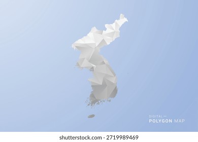 Coreia, República do Mapa - estilo polígono ilustração vetorial em tons de cinza, branco e azul, baixo-poli design geométrico, silhueta mínima, adequado para infográfico e design moderno.