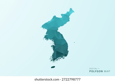 Coreia, República do Mapa - Ilustração vetorial estilo polígono em azul-verde azul azul azul-verde baixo design geométrico, silhueta mínima moderna.