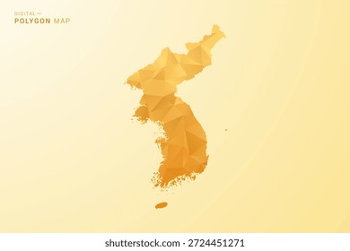 Corea, República de Mapa - Ilustración vectorial de estilo polígono en diseño geométrico de bajo poli amarillo y naranja, silueta mínima moderna, aislada para infografía.