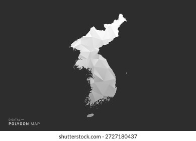 Corea, República de Mapa - Ilustración vectorial de estilo polígono en diseño geométrico de bajo poli negro, gris y blanco, silueta mínima, aislado para infografía.