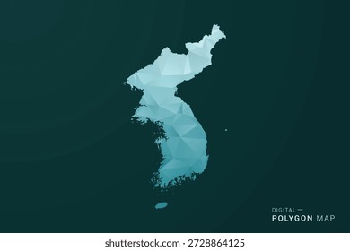 Corea, República de Mapa - Ilustración vectorial de estilo polígono en diseño geométrico de bajo poli verde y azul, silueta mínima limpia para infografía.