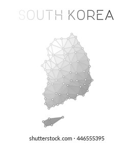 Korea, Republic of polygonal vector map. Molecular structure country map design. Network connections polygonal Korea, Republic of map in geometric style for your infographics.