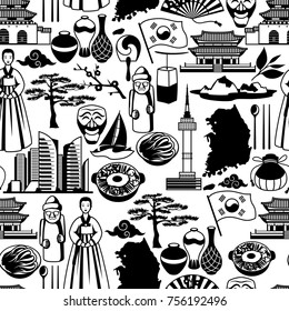 Korea seamless pattern. Korean traditional symbols and objects.