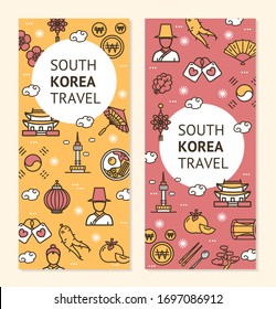 Korea Signs Banner Vecrtical Set Set with Color Outline Icons Include of Persimmon. Vector illustration of Banners Cards