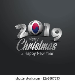 Korea South Flag 2019 Merry Christmas Typography. New Year Abstract Celebration background