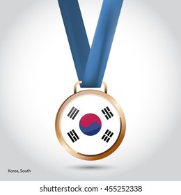 Korea South Flag in Bronze Medal. Vector Illustration. RIO Olympic Game Bronze Medal. Vector Illustration