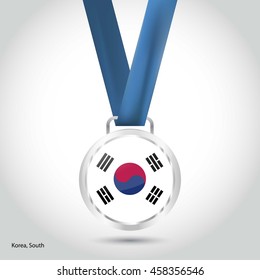 Korea South Flag in silver Medal. Vector Illustration. RIO Olympic Game silver Medal. Vector Illustration