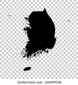 Korea South map isolated on transparent background. Black map for your design. Vector illustration, easy to edit.