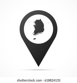 Korea South Map on location pin. Map pointer isolated on a white background.
Conceptual vector illustration.
