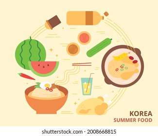 Korea summer food. flat design style minimal vector illustration.