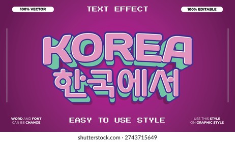 Korea Text Effect with Korean Characters and 3D Style - Vector Illustration