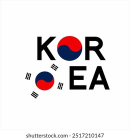 Diseño de logotipo de texto "COREA" con símbolo de bandera coreana.