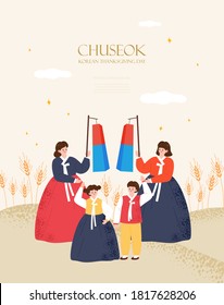Korea tradition Vector illustration. Chuseok, Happy Korean Thanksgiving Day.