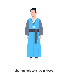 Korea Traditional Clothes Man Wearing Ancient Costume Isolated Asian Dress Concept Flat Vector Illustration