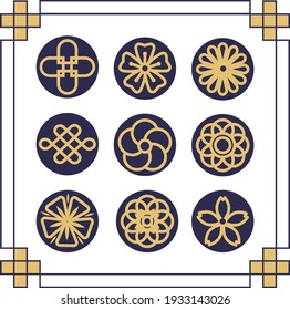 Korea Traditional Pattern Outline Collection. Thin Line Icon Vector Illustrator.