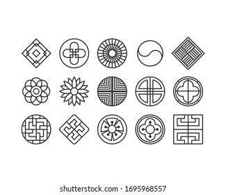 Korea traditional pattern outline icon collection. Thin line icon vector illustrator