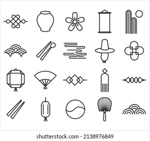 Korea traditional pattern outline icon collection. Linear symbol vector illustration collection. 