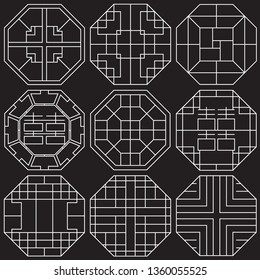 Korea traditional pattern set./ 9 types of traditional patterns to edit./ Vector illustration. 