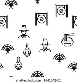 Korea Traditional Seamless Pattern Vector Thin Line. Illustrations