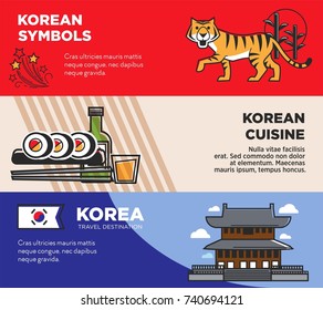 Korea travel famous landmarks and Korean culture traditional tourist attractions vector banners