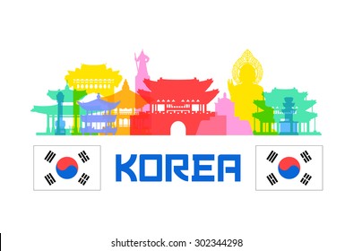 Korea Travel Landmarks. Vector And Illustration