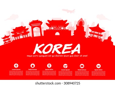 Korea Travel Landmarks. Vector And Illustration