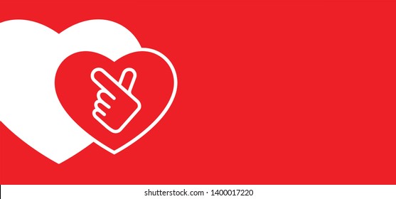 Korea v finger wave icon. Korean hand pictogram. Hallyu k pop or kpop dance mucic party logo. Love heart month or for romantic, wedding banner. Cartoon vector waves. Woman or men hands. I love you.
