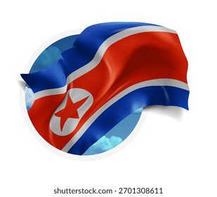 Corea, Vector 3d bandera contra un cielo azul, a través de un agujero redondo sobre un fondo blanco