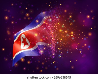 korea, vector 3d flag on pink purple background with lighting and flares