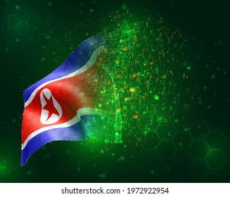 korea, vector 3d flag on green background with polygons and data numbers