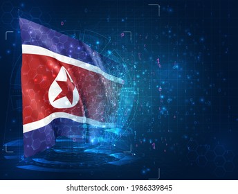 Korea, vector 3d flag on blue background with hud interfaces
