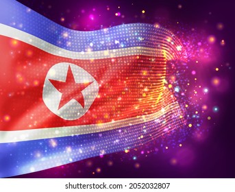 Korea, vector 3d flag on pink purple background with lighting and flares