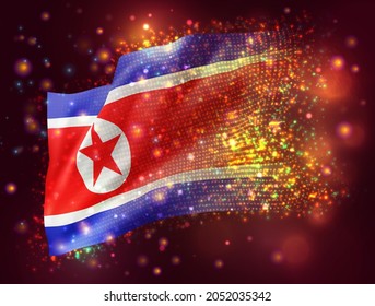 Korea, vector 3d flag on pink purple background with lighting and flares