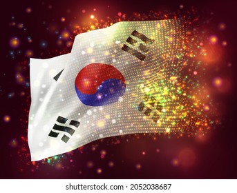 Korea, Vektor-3D-Flagge auf rosafarbenem violettem Hintergrund mit Beleuchtung und Aromen