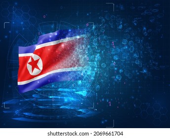 Korea, vector 3d flag on blue background with hud interfaces