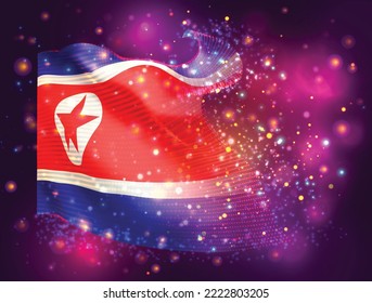 Korea, vector 3d flag on pink purple background with lighting and flares