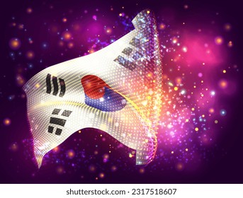 Corea, indicador vectorial 3d sobre fondo púrpura rosa con iluminación y bengalas