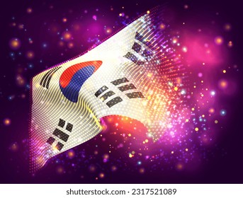 Corea, indicador vectorial 3d sobre fondo púrpura rosa con iluminación y bengalas