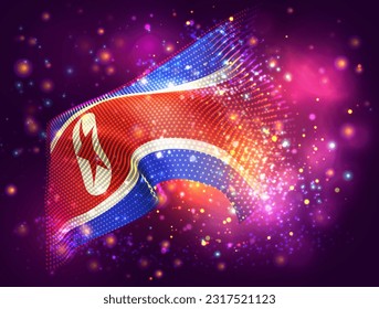 Korea, vector 3d flag on pink purple background with lighting and flares
