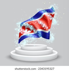 Korea, vector 3d flag on the podium surrounded by a whirlwind of magical radiance