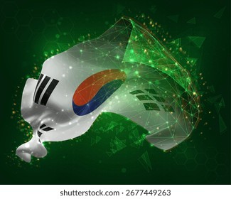 Coreia, vetor 3d bandeira no fundo verde