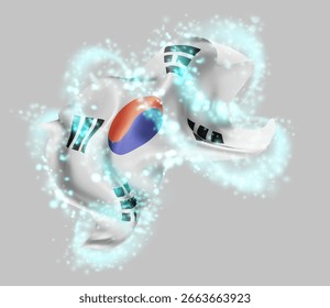 Korea, vector 3d flag in whirlwind of magical radiance