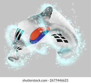 Korea, vector 3d flag in whirlwind of magical radiance